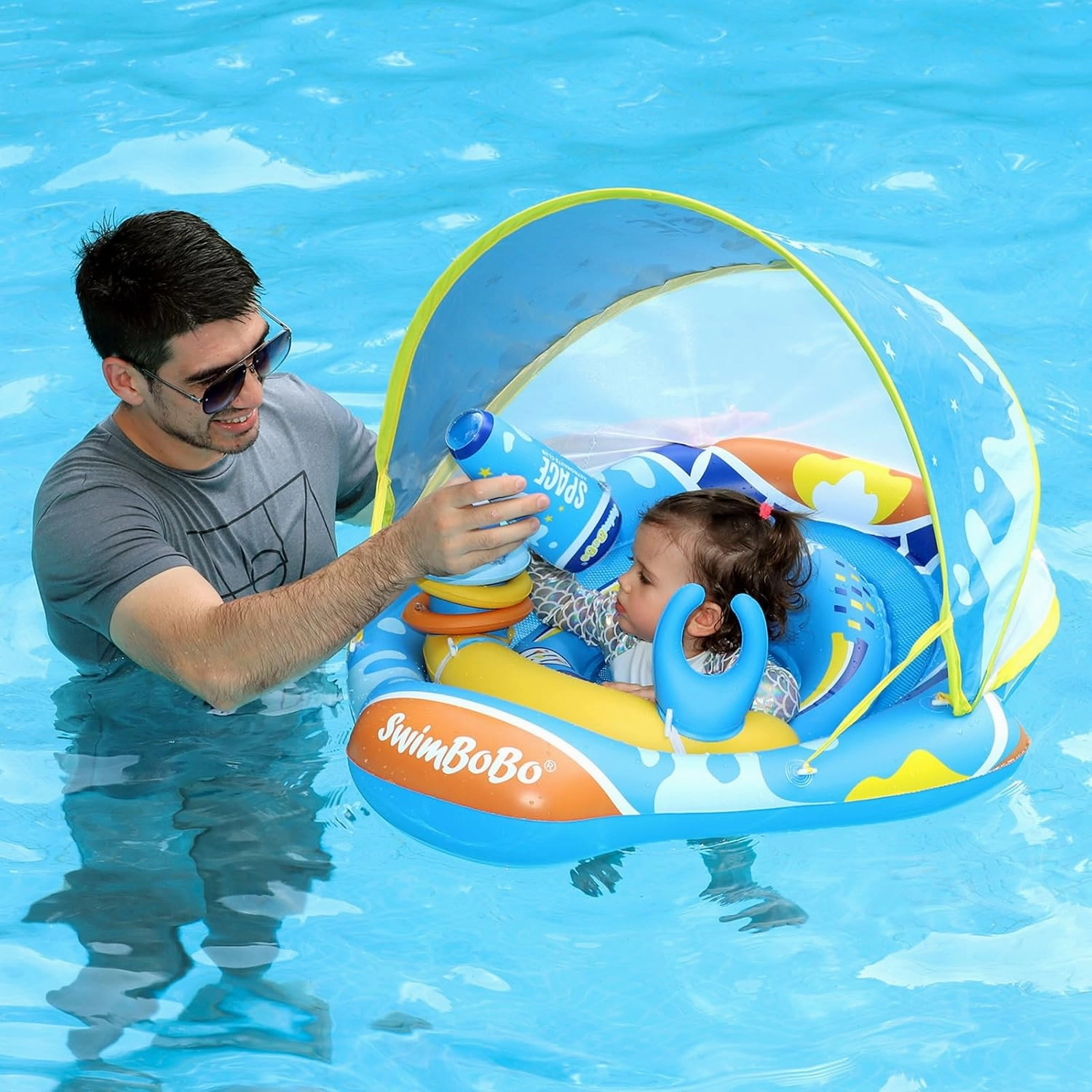 Swimbobo Baby Pool Float Ring with Adjustable Sun Canopy and Safety Seat Pool Toy for Age of 6-36 Months