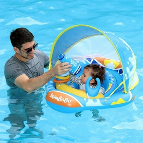 Swimbobo Baby Pool Float Ring with Adjustable Sun Canopy and Safety Seat Pool Toy for Age of 6-36 Months
