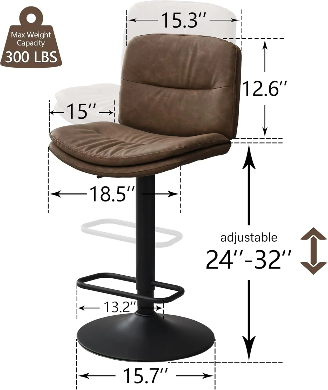 Swivel Bar Stools Set of 3, Double-Layer Upholstered Counter Height Bar Stools with Back, Adjustable Bar Stool 24"-32", Faux Leather Barstools for Kitchen Island (Tan, 3PCS (24"-32"))