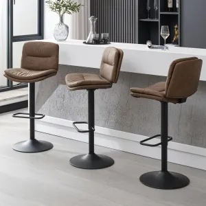 Swivel Bar Stools Set of 3, Double-Layer Upholstered Counter Height Bar Stools with Back, Adjustable Bar Stool 24"-32", Faux Leather Barstools for Kitchen Island (Tan, 3PCS (24"-32"))