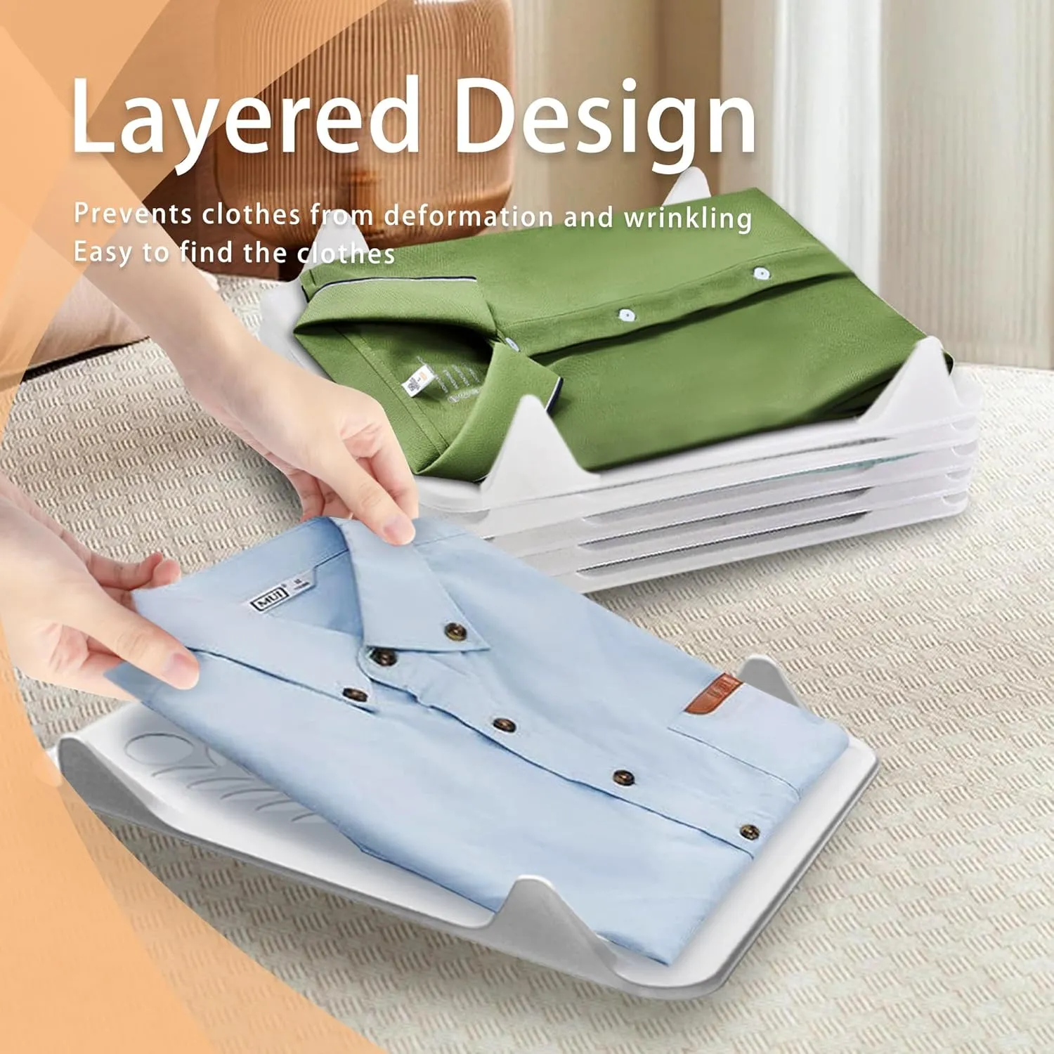 T Shirt Organizer, 10 PCS Clothes Folding Board, Stackable Closet Organizer System for Pants Shorts Sweater Storage (14.56"Lx11.22"Wx2.16"H)