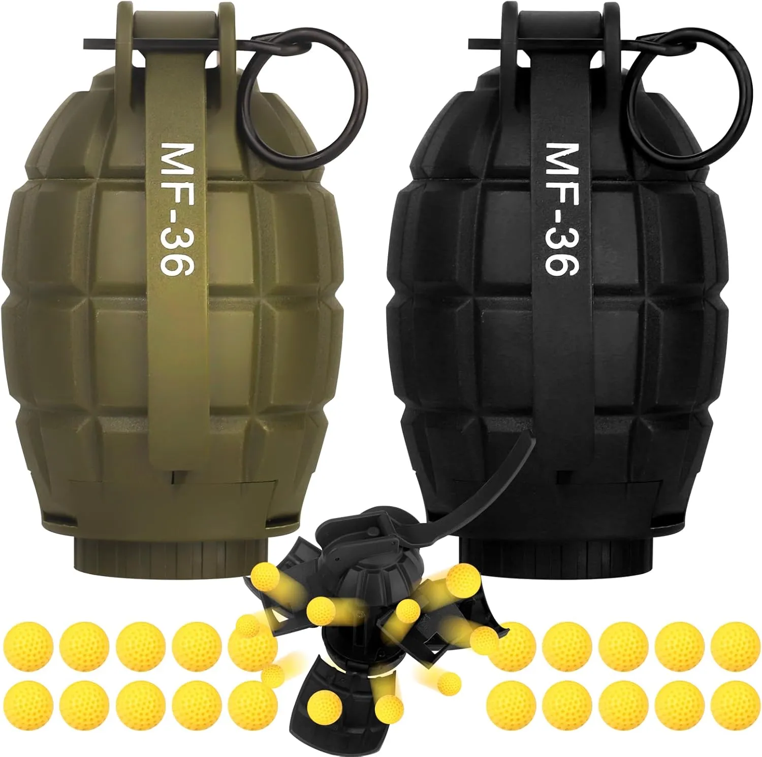 Tactical Toy Hand Grenade Bomb for Nerf CS Battle Game,2Pcs Fun Impact Pull Ring Fall Resistant Refillable Grenade Toy with 20 Foam Ammo for Outdoor Sport 14 
