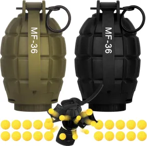 Tactical Toy Hand Grenade Bomb for Nerf CS Battle Game,2Pcs Fun Impact Pull Ring Fall Resistant Refillable Grenade Toy with 20 Foam Ammo for Outdoor Sport 14 