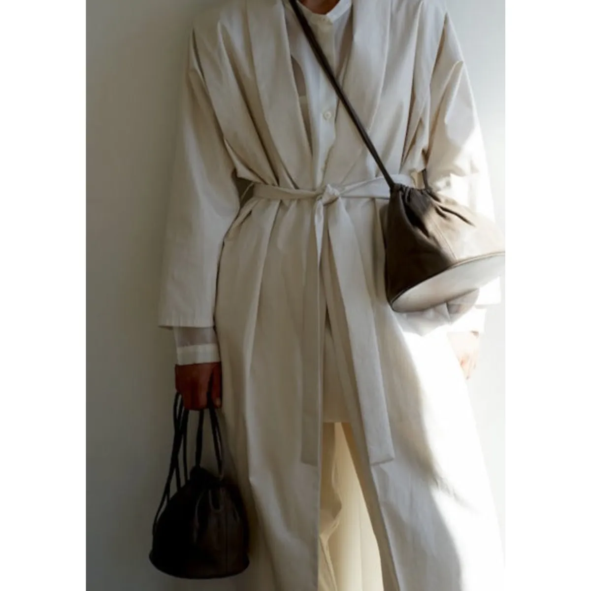 Taupe Mini Drum Drawstring Bucket Bag