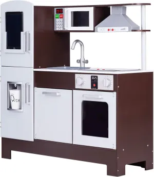 Teamson Kids Little Chef Play Kitchen Munich Classic Kids Kitchen Playset with Electric Writing Board, Espresso/Gray