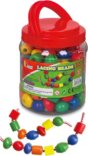The Original Toy Company Wooden Lacing Beads in Storage Bucket