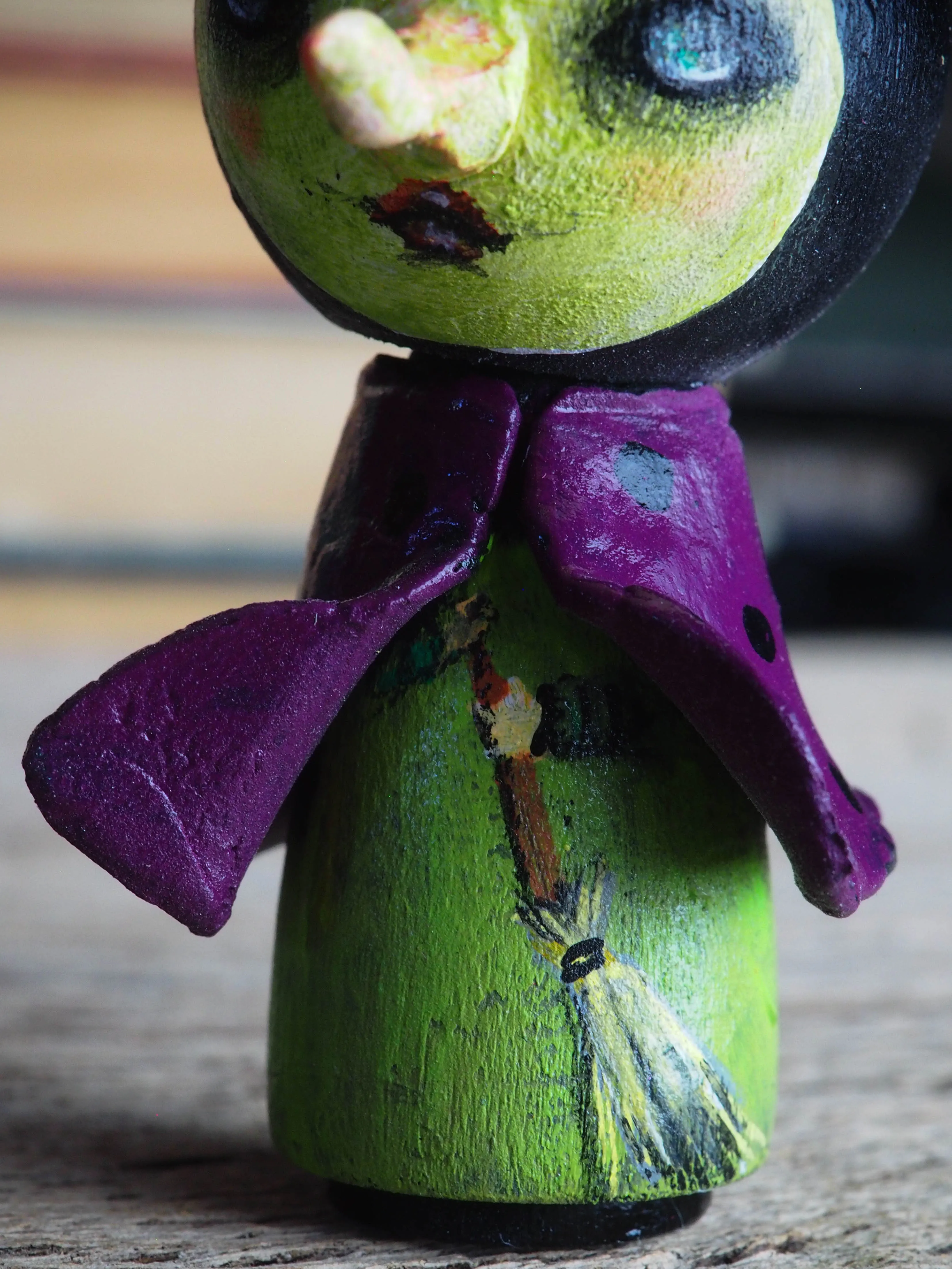 THE WICKED WITCH - Danita Halloween hand made minifig. A Kokeshi wood peg doll handmade by Danita