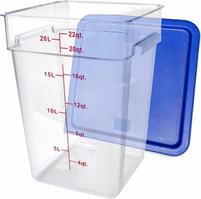 Tiger Chef 22 Quart Commercial Grade Clear Food Storage Square Polycarbonate Container With Blue Lid