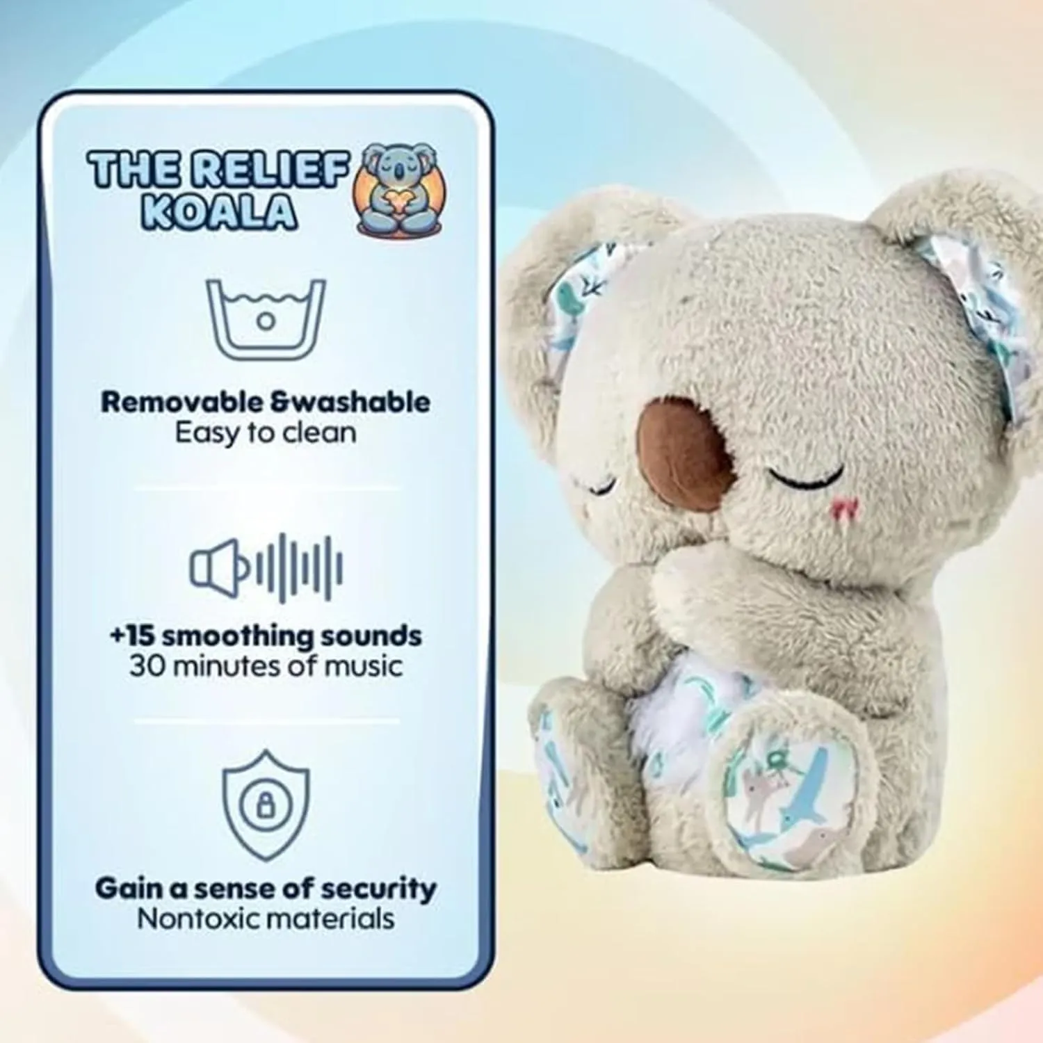 Timeable Relief Koala, Evora Anxiety Relief Koala, Adjustable Breathing Stuffed Animal with Musical Lights & Rhythmic Breathing Motion for Stress Relief & Emotional Support (2PCS,Aa)