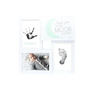 Tiny Ideas Baby Prints Collage Keepsake Frame with Included Ink Pad, Love You to The Moon and Back, Mint/White/Black, 4" x 6" Photo