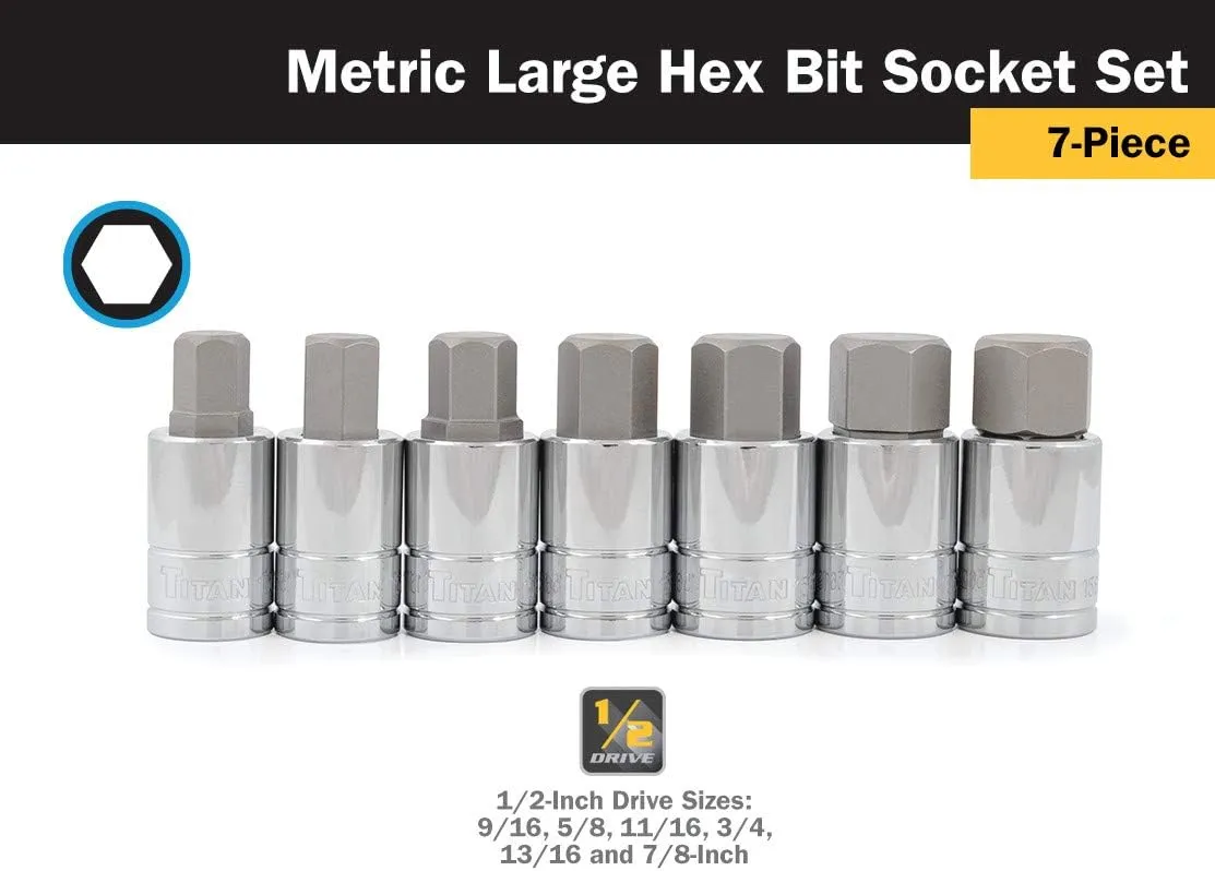 Titan 16131 7-Piece 1/2-Inch Drive Metric Hex Bit Socket Set