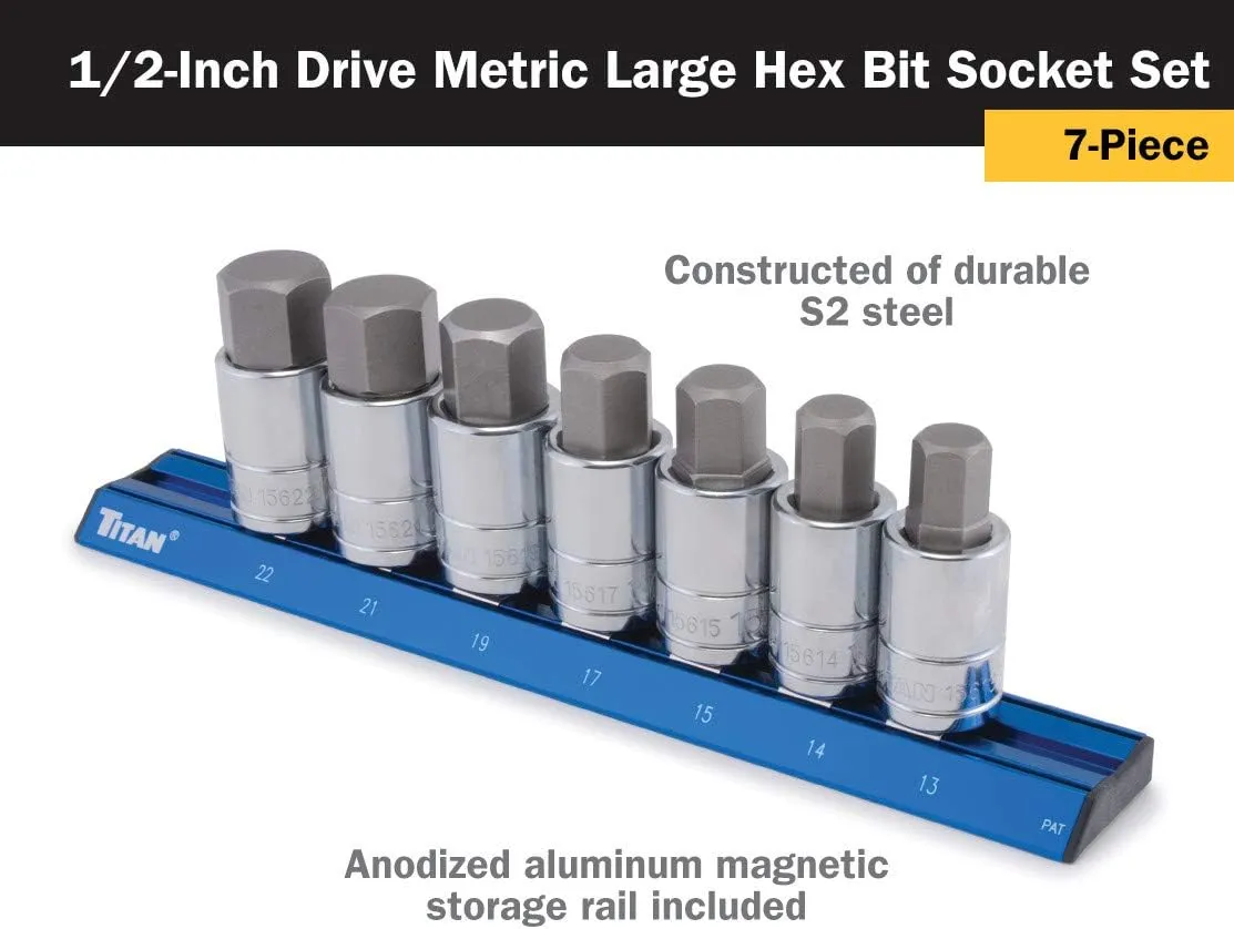 Titan 16131 7-Piece 1/2-Inch Drive Metric Hex Bit Socket Set