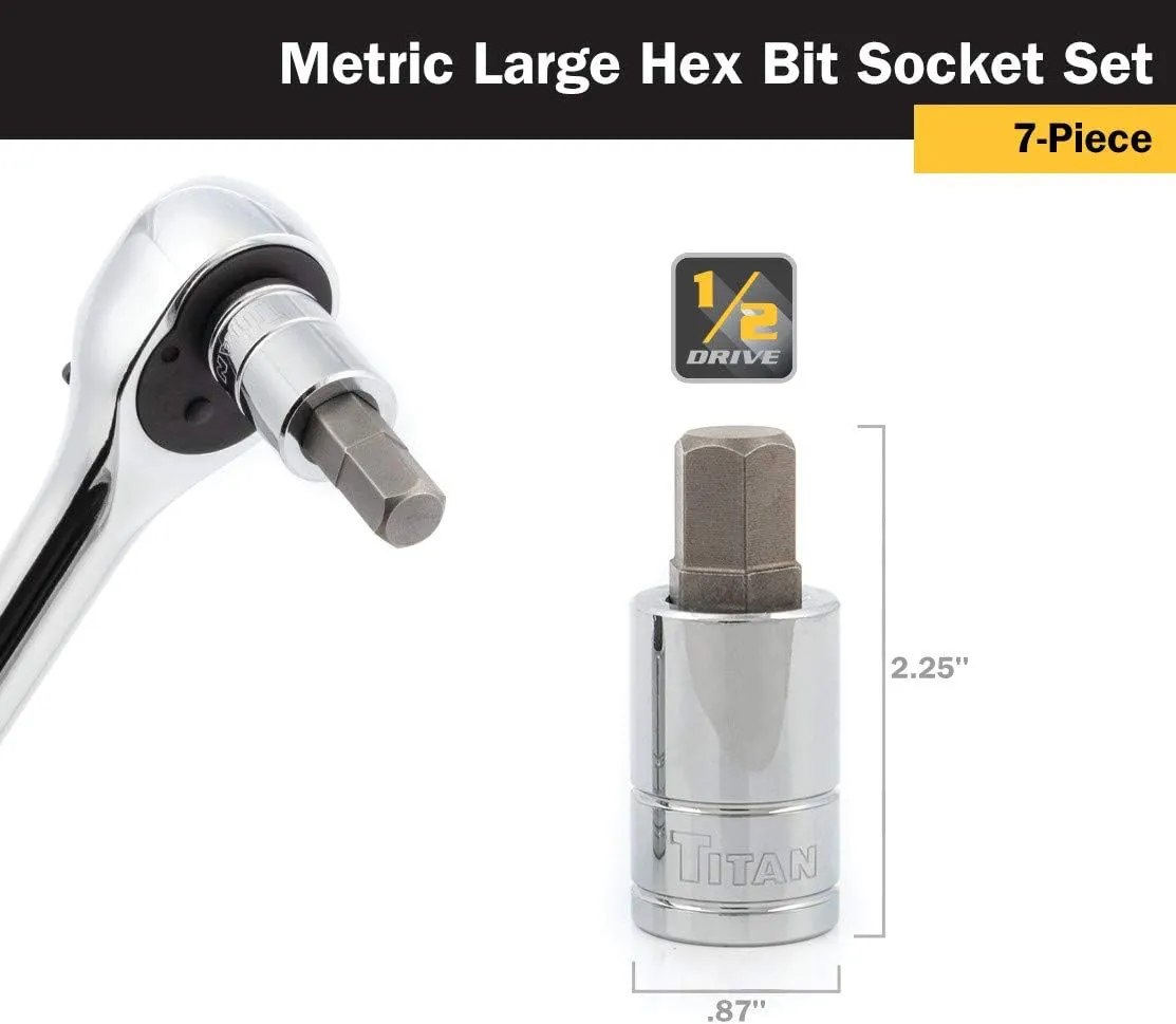 Titan 16131 7-Piece 1/2-Inch Drive Metric Hex Bit Socket Set