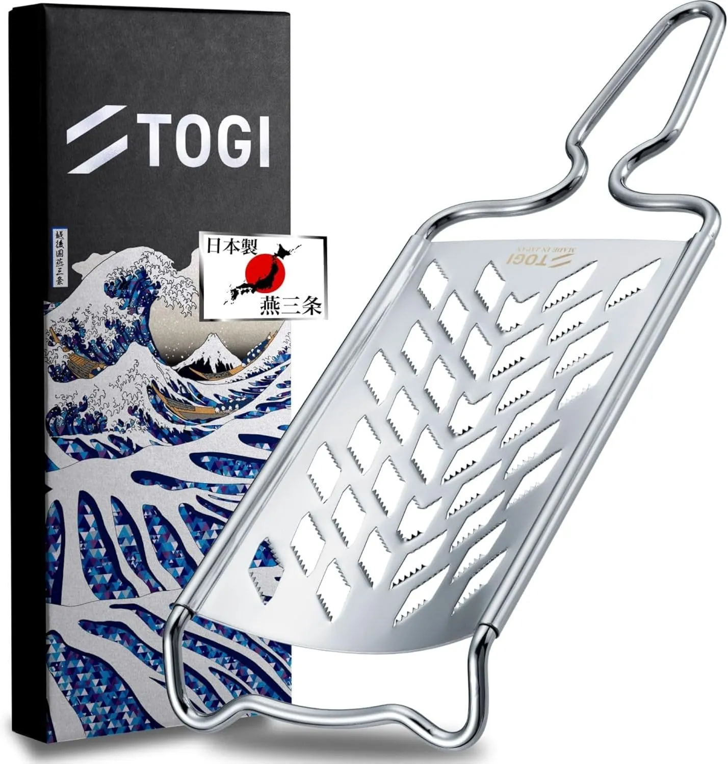 TOGI Stainless Steel Grater – Ergonomic Handheld Design with Ultra-Sharp Blades, Built-in Hook for Easy Storage, Dishwasher Safe – Made in Japan