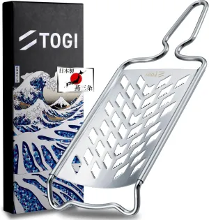 TOGI Stainless Steel Grater – Ergonomic Handheld Design with Ultra-Sharp Blades, Built-in Hook for Easy Storage, Dishwasher Safe – Made in Japan