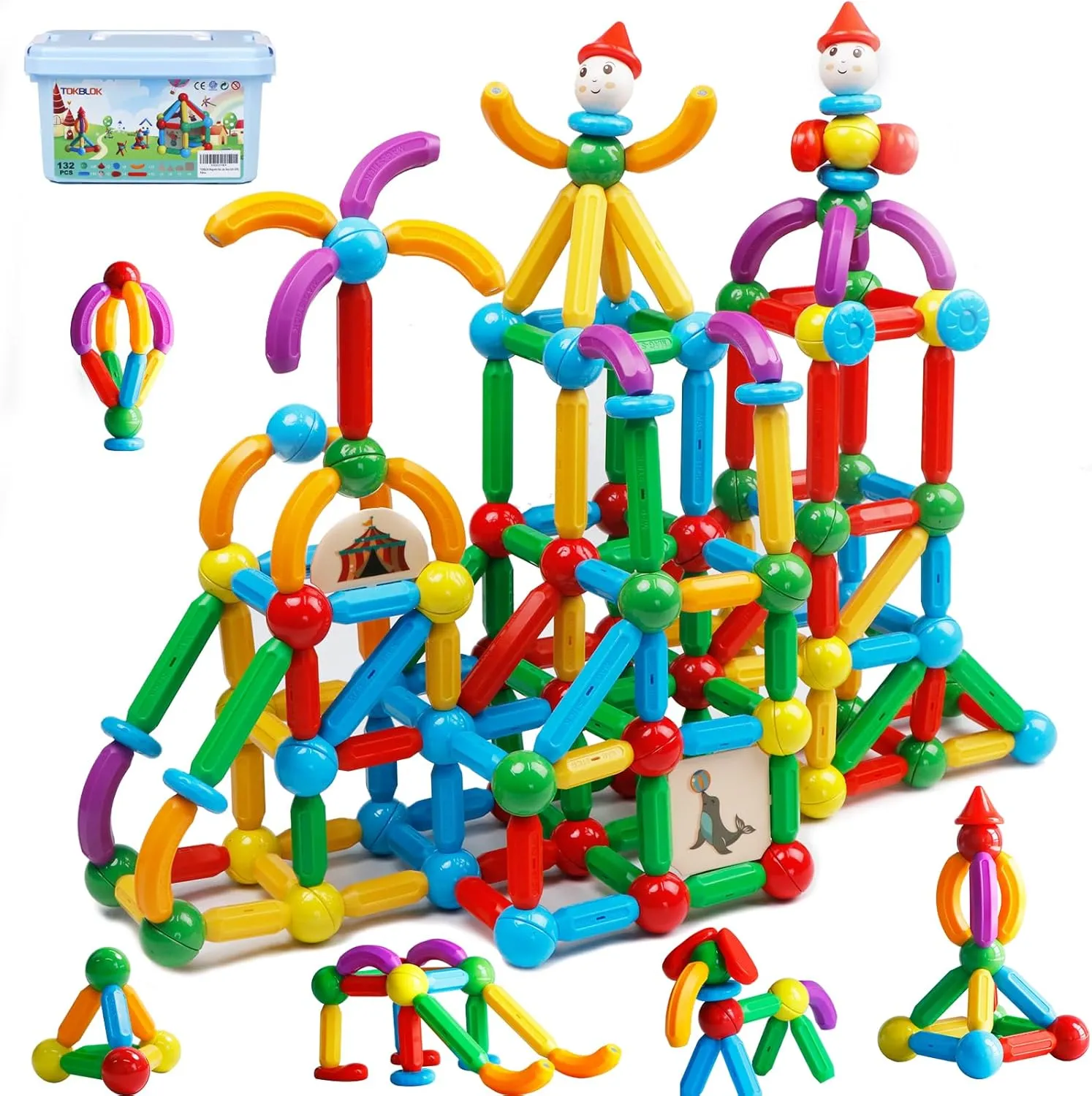TOKBLOK Magnetic Building Blocks for Boys and Girls, 132Pcs Creative Magnetic Sticks and Balls STEM Construction Toys for Kids Toddlers Early Development Educational Learning