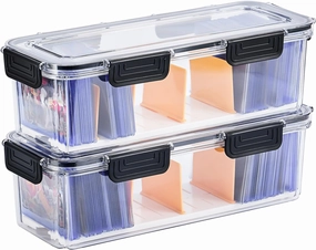 Toploader Storage Box, Trading Card Storage Box with 5 Dividers, Hard Plastic TCG Card Storage Box for Top Loaders, Large for 165 Toploaders 650 Cards (2 Pack)