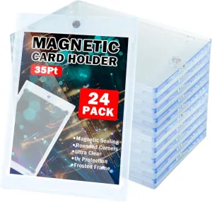 TORONTOKYO 24ct Magnetic Card Holders for Trading Cards, 35PT Baseball Card Holder Protector Hard Plastic Trading Card Case Sleeves for Baseball Card Sports Card Game Cards