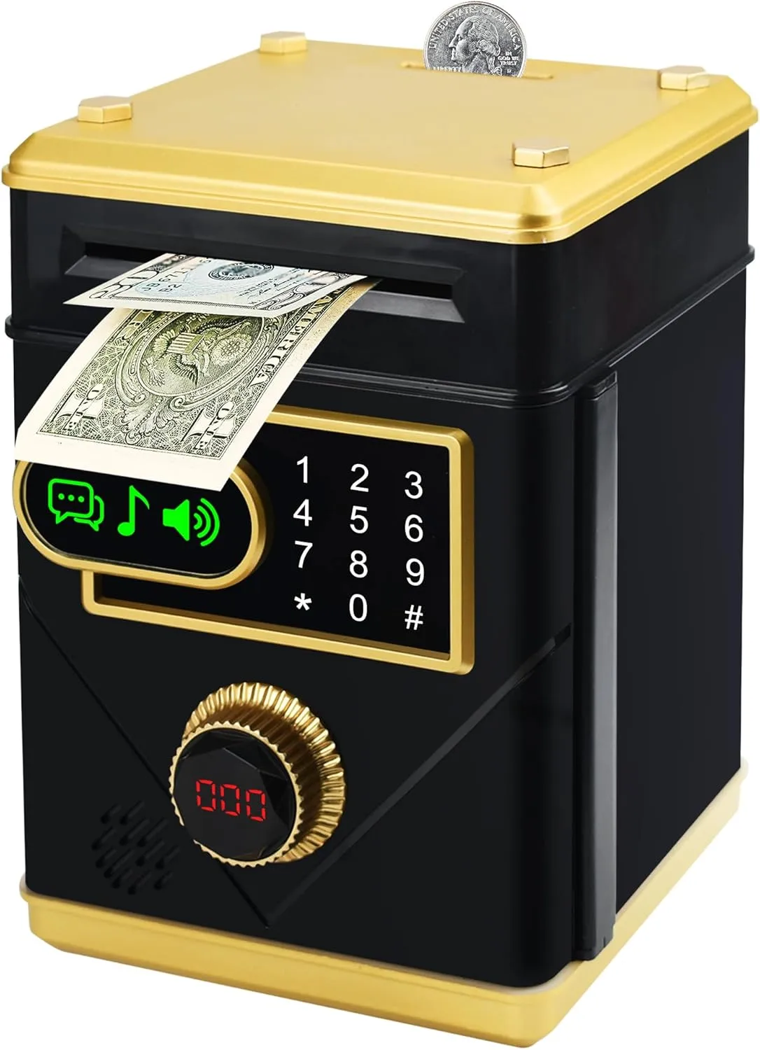 Touchscreen Electronic Piggy Bank Mini ATM Safe, Coin Banks with Password & 10 Songs, Auto Money Scroll, Counting The Number, Adults Digital Real Money Box, Best Gift for Boys Girls (Black)