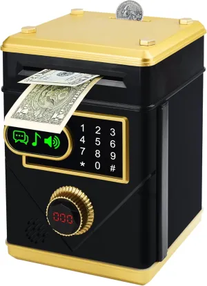 Touchscreen Electronic Piggy Bank Mini ATM Safe, Coin Banks with Password & 10 Songs, Auto Money Scroll, Counting The Number, Adults Digital Real Money Box, Best Gift for Boys Girls (Black)