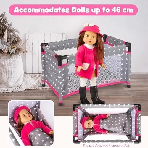Toy Baby Crib for Dolls, Travel-Friendly Doll Bed for Baby Dolls, Baby Doll Crib for 18-Inch Dolls, Foldable Doll Bed with Carry Bag for 3  Years Girls, Easy Assembly Realistic Baby Doll Bed KP0400S
