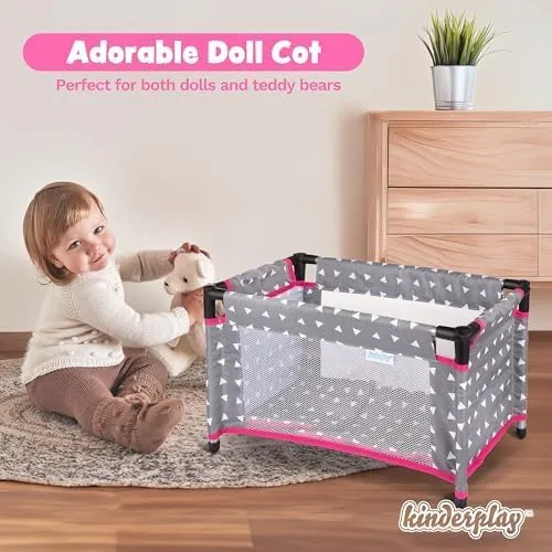 Toy Baby Crib for Dolls, Travel-Friendly Doll Bed for Baby Dolls, Baby Doll Crib for 18-Inch Dolls, Foldable Doll Bed with Carry Bag for 3  Years Girls, Easy Assembly Realistic Baby Doll Bed KP0400S