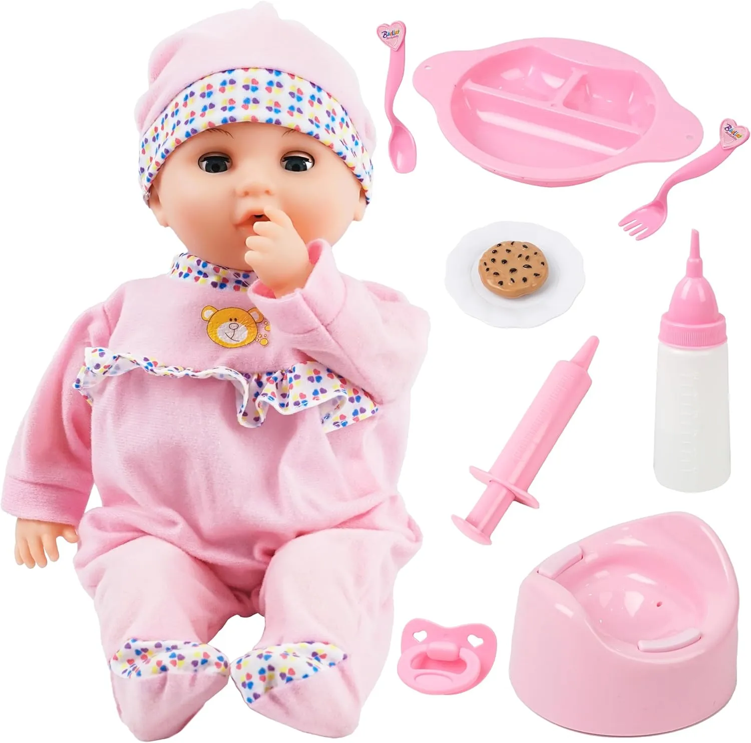 Toy Choi's 16 Inch Interactive Baby Doll Pink - Talking Feeding Dolls with Different Sounds and Accessories, Pretend Play Preschool Toys Gift for Toddlers 2 3 4 5  Year Old Girls Boys