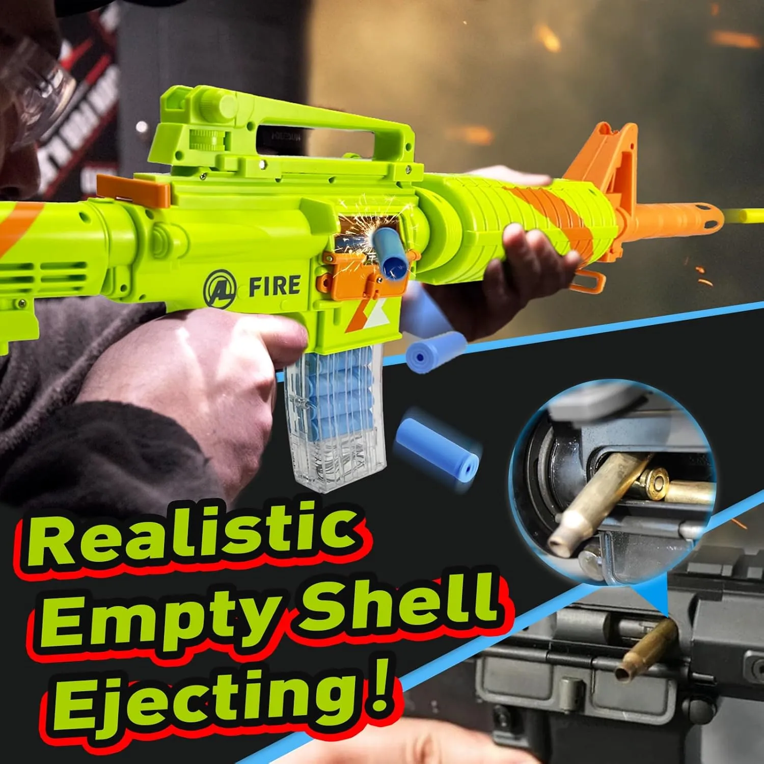 Toy Gun Classic M16 Electric Automatic Rifle Auto-Manual Shell Ejecting Double Modes Toy Foam Blaster with 40 Darts 20 Bullet Cases 2 Magazines Toys for 8-12 Years Birthday Gift (Green)