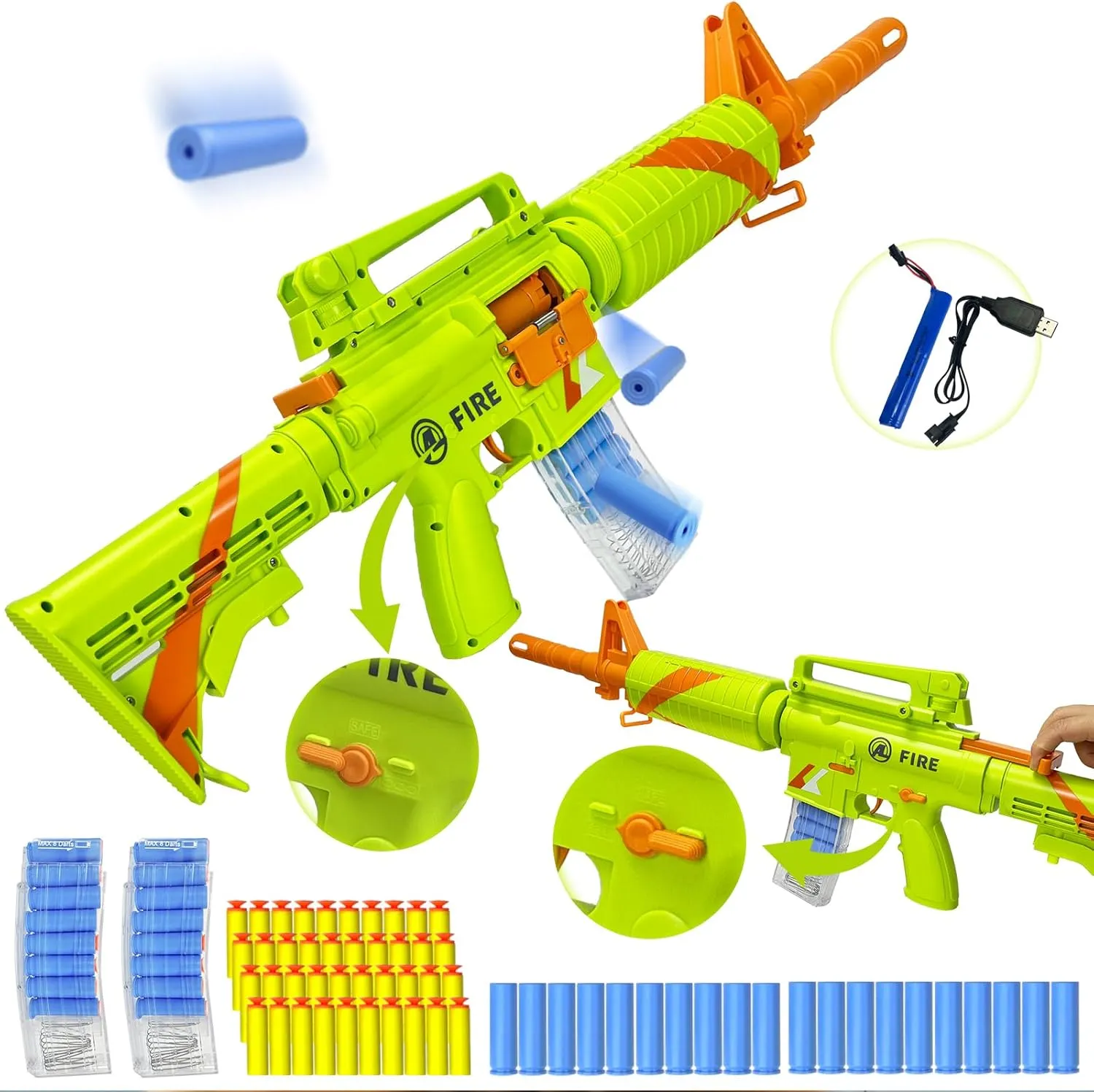 Toy Gun Classic M16 Electric Automatic Rifle Auto-Manual Shell Ejecting Double Modes Toy Foam Blaster with 40 Darts 20 Bullet Cases 2 Magazines Toys for 8-12 Years Birthday Gift (Green)