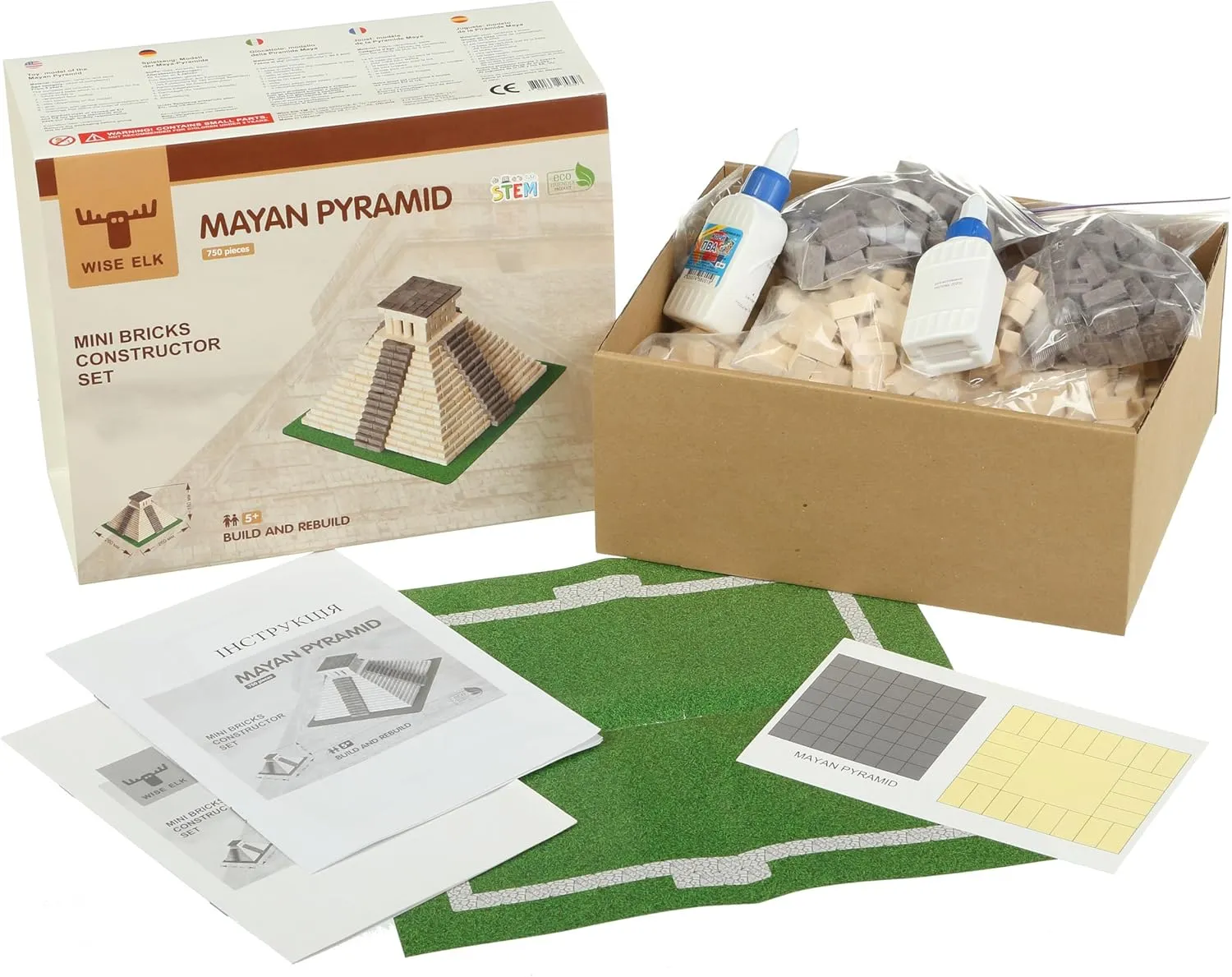 Toy Mayan Pyramid Construction Set, Real Plaster Bricks, Gypsum Reusable Educational Gift Building Kit, 750 Piece