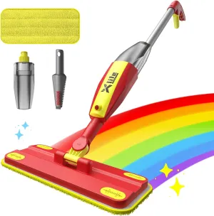 Toy Spray Mop for Kids - Toddler Cleaning Set with Real Water Sprayer, Montessori Mini & Sweeper, Kids Mop with Washable Microfiber Pad, Pretend Play Housekeeping Toys for Ages 4-8 (Red)