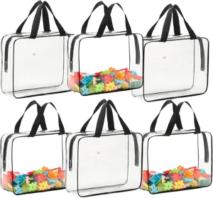Toy Storage Bags 6 Packs,Reusable Clear Storage Bags with Front Pocket & Zipper,Waterproof Toy Organizer Bags for Building Blocks,Puzzles,Books,Toy Organization Large Size 11.8×3.9×9.6Inch