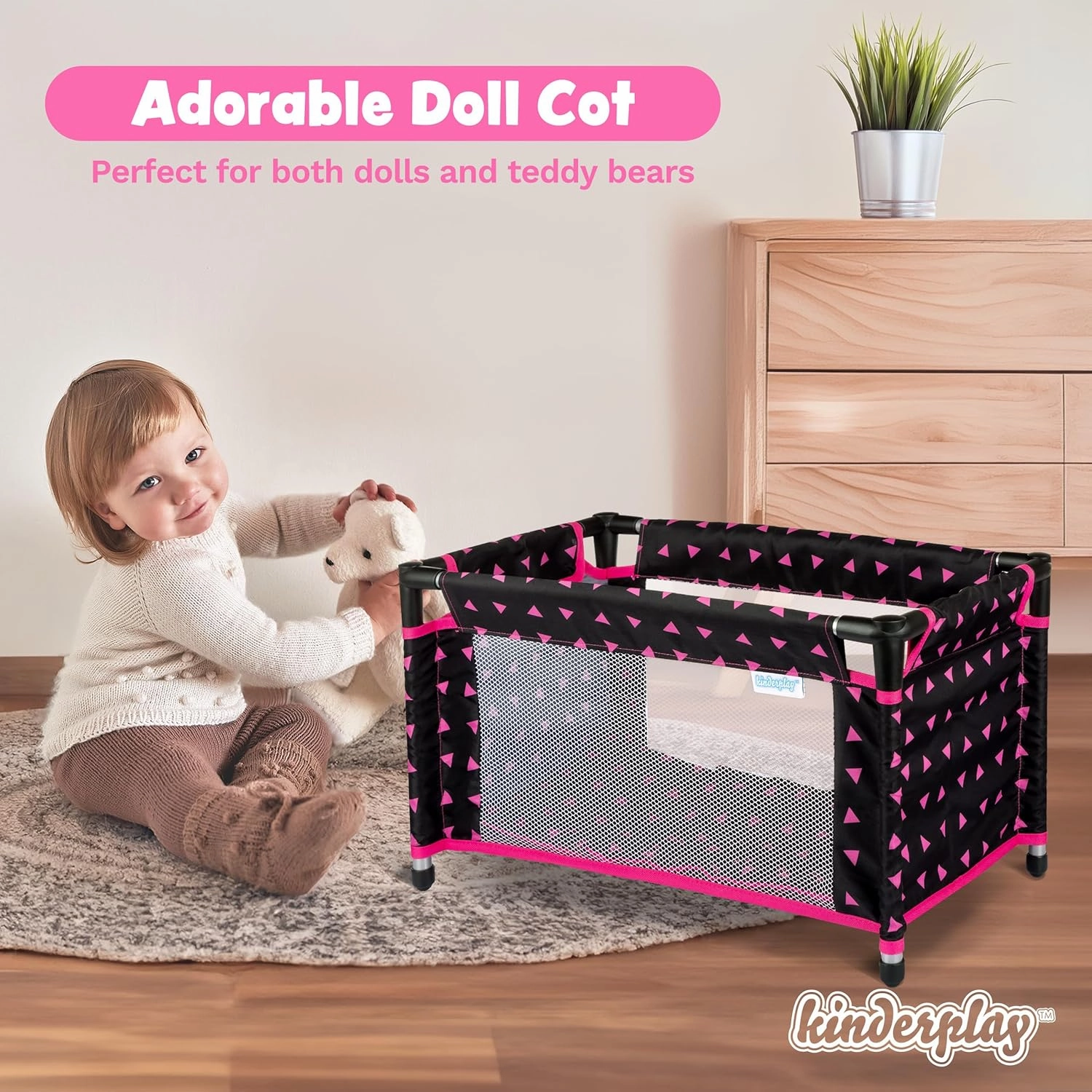 Toy Baby Crib for Dolls, Travel-Friendly Doll Bed for Baby Dolls, Baby Doll Crib for 18-Inch Dolls, Foldable Doll Bed with Carry Bag for 3  Years Girls, Easy Assembly Realistic Baby Doll Bed Kp0400R