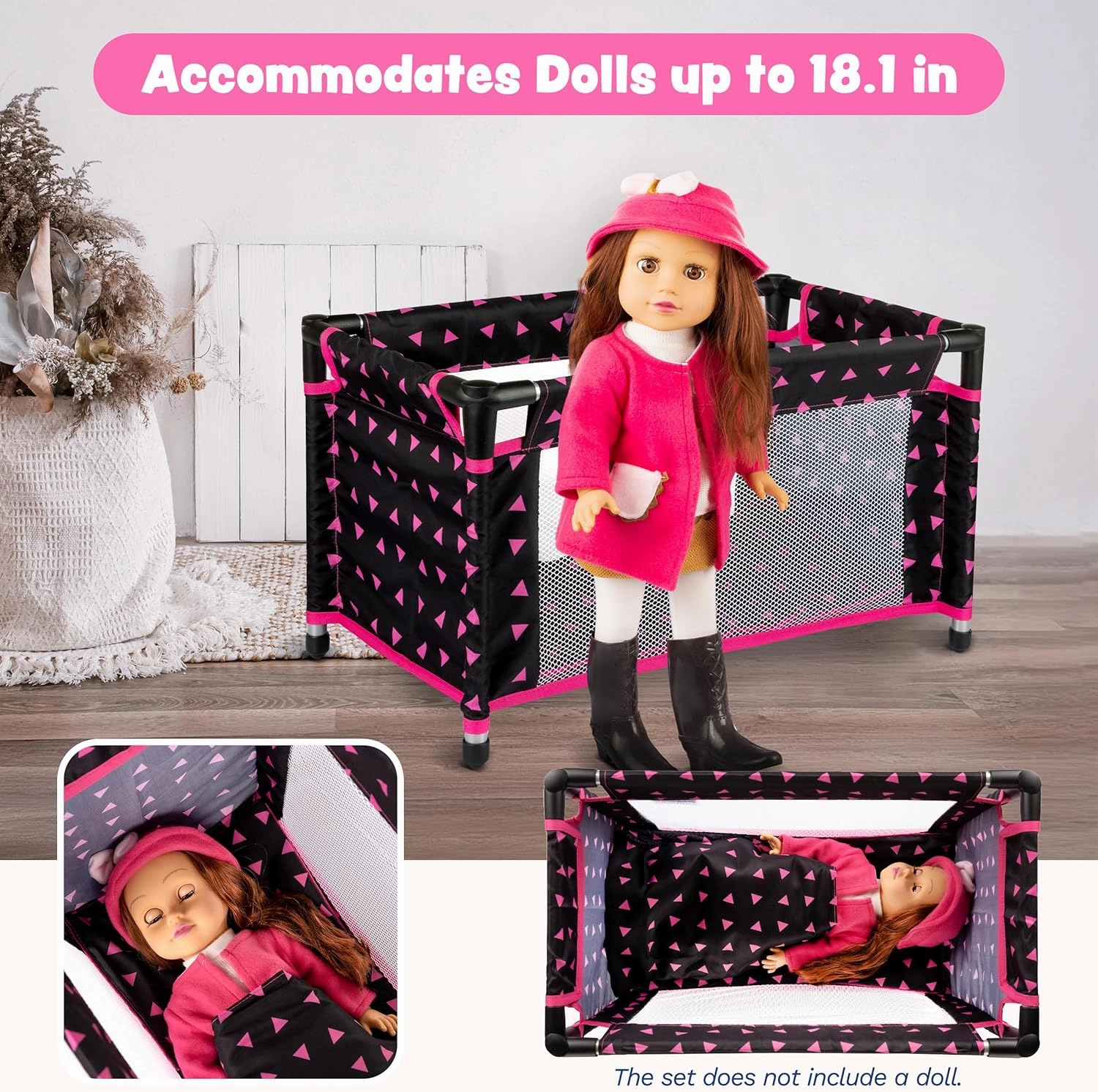 Toy Baby Crib for Dolls, Travel-Friendly Doll Bed for Baby Dolls, Baby Doll Crib for 18-Inch Dolls, Foldable Doll Bed with Carry Bag for 3  Years Girls, Easy Assembly Realistic Baby Doll Bed Kp0400R