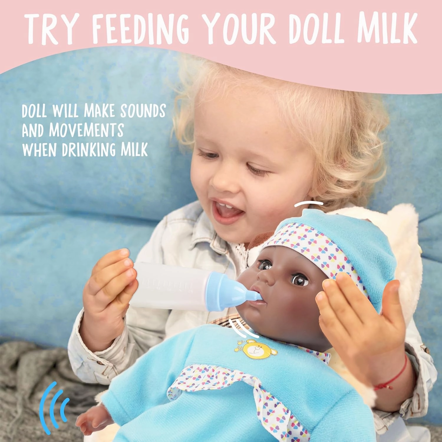 Toy Choi's Interactive Baby Doll Blue - 16 Inch Crying Talking Feeding Dolls with Different Sounds and Accessories, Pretend Play Preschool Toys for 2 3 4 5  Year Old Girls Boys Gift, Black Doll