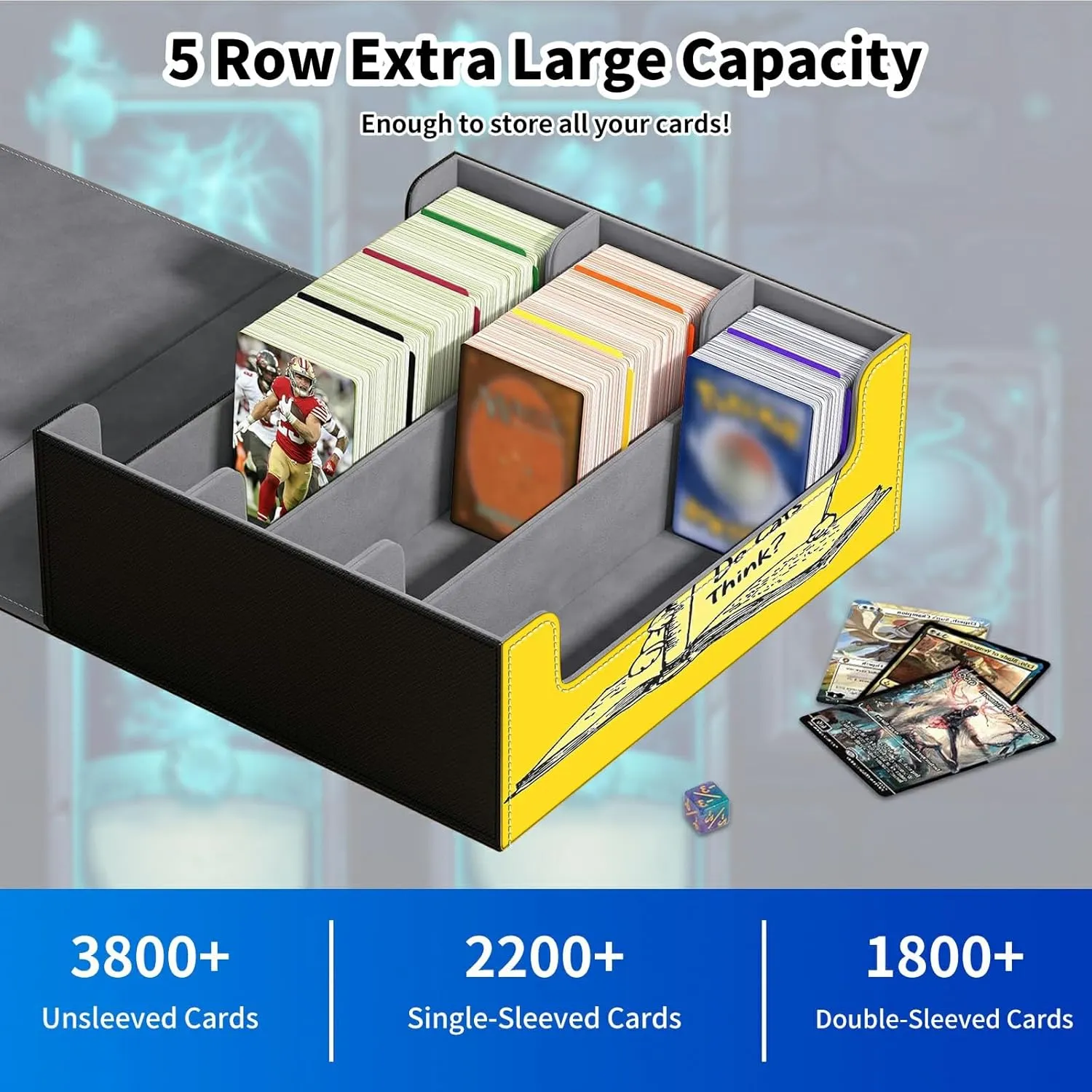 Trading Card Deck Box 1800  Sleeved, Leather Magnetic Closure Commander Holds Magnetic Big Deck Storage Case Fits for MTG CCG LCG TCG Collectible Game Baseball Sport Cards, Yellow Puppy
