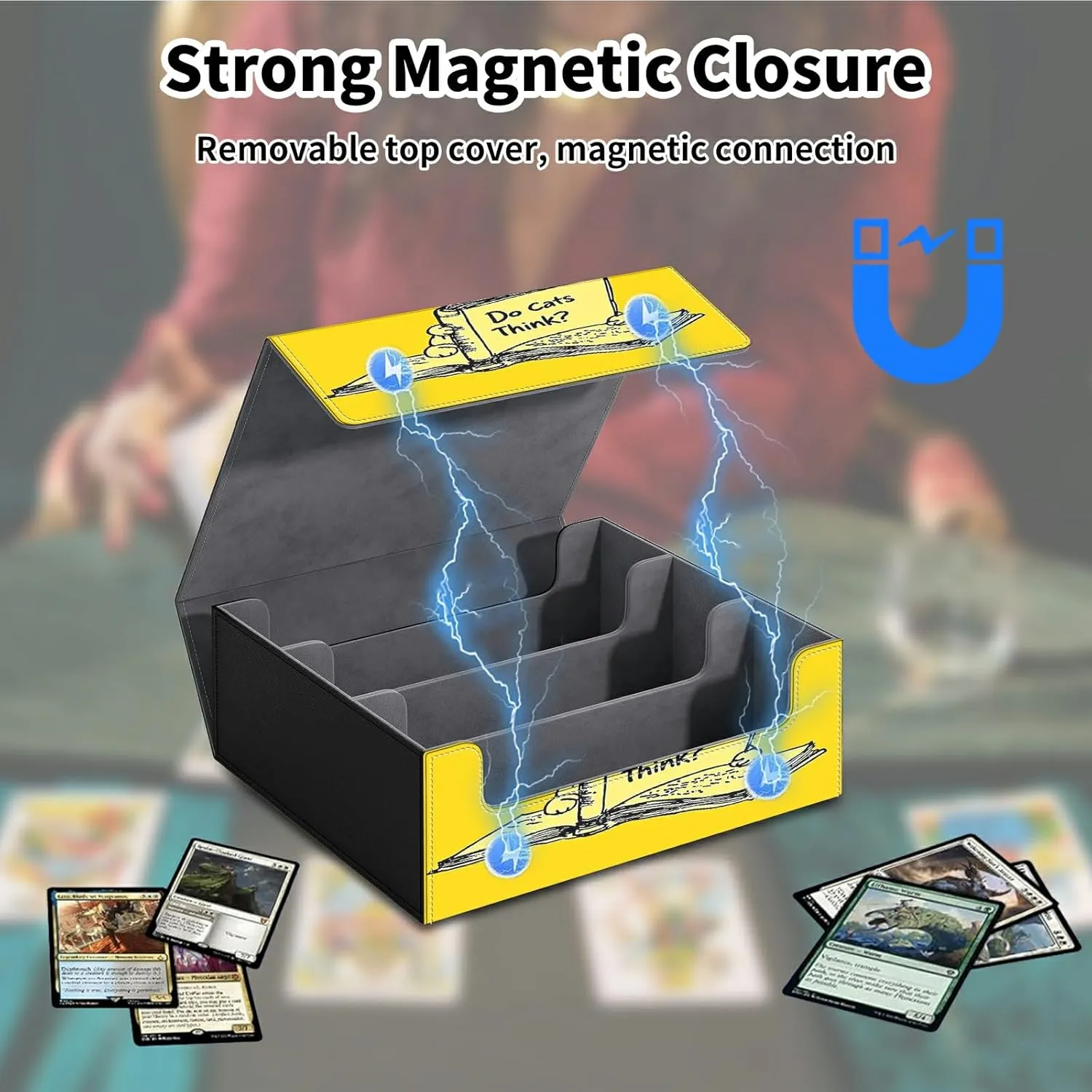 Trading Card Deck Box 1800  Sleeved, Leather Magnetic Closure Commander Holds Magnetic Big Deck Storage Case Fits for MTG CCG LCG TCG Collectible Game Baseball Sport Cards, Yellow Puppy