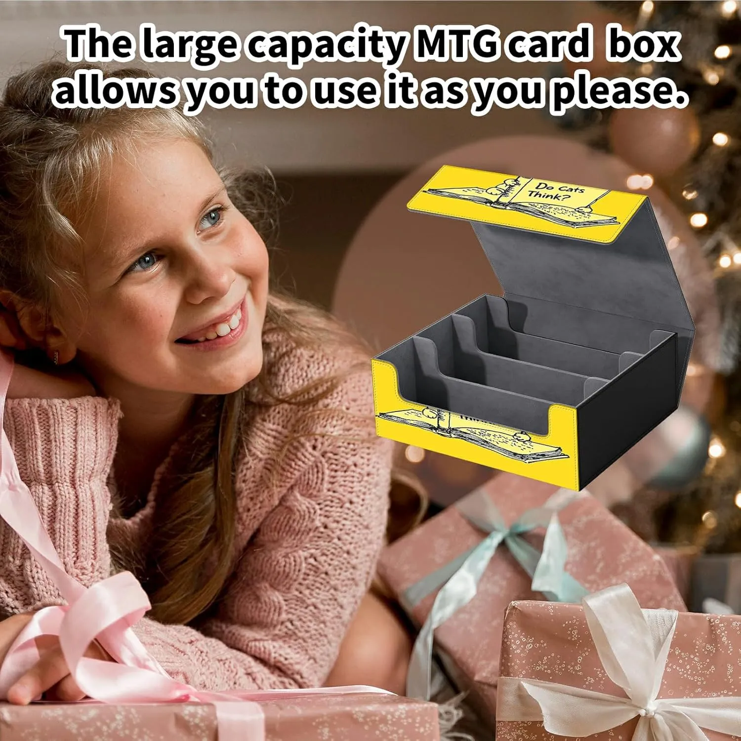 Trading Card Deck Box 1800  Sleeved, Leather Magnetic Closure Commander Holds Magnetic Big Deck Storage Case Fits for MTG CCG LCG TCG Collectible Game Baseball Sport Cards, Yellow Puppy