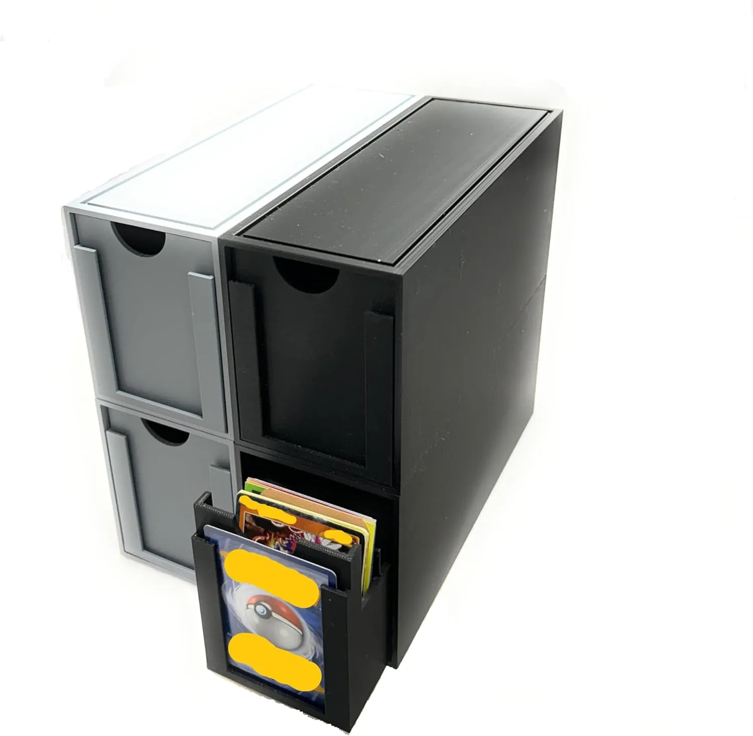 Trading Card Stackable Filing Cabinet and Storage with Interlocking Design, Drawers and Dividers - Gray and Black (Gray)