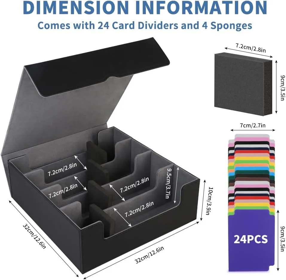 Trading Card Storage Box 4Rows, Holder 3200  Cards, Deck Case Organizer for MTG, Sports Card, Pokemon TCG, YUGIOH with 24 Dividers & 4 Foam Stoppers, Collector Bulk Boxes, Collection Albums Cases