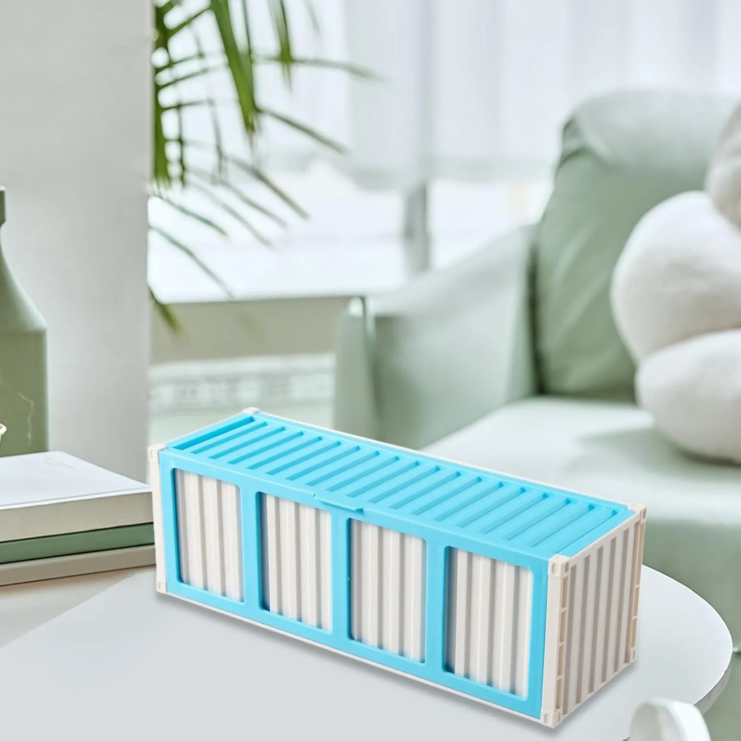 Trading Card Storage Box Collectible Card Bin with 4 Display Window Organizer for Home, Blue
