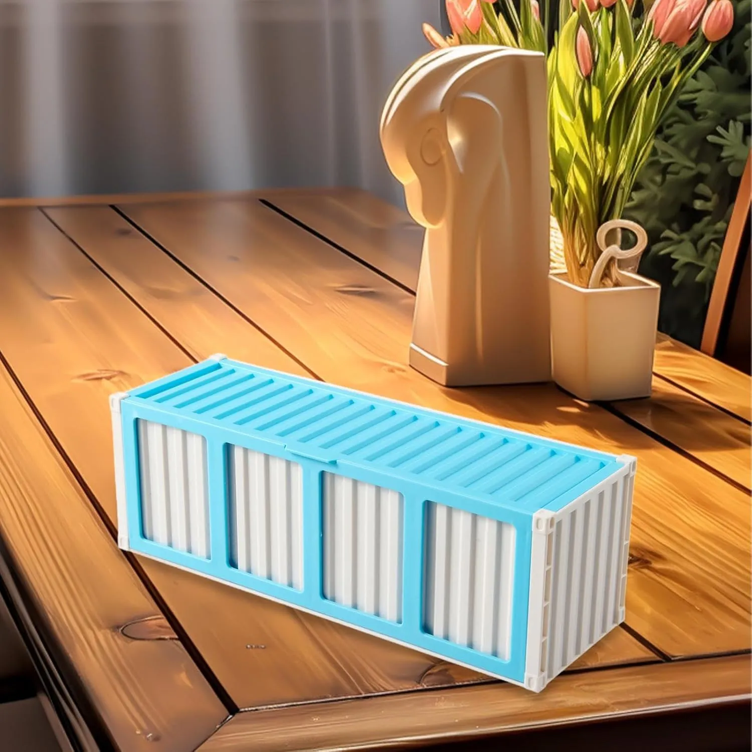 Trading Card Storage Box Collectible Card Bin with 4 Display Window Organizer for Home, Blue