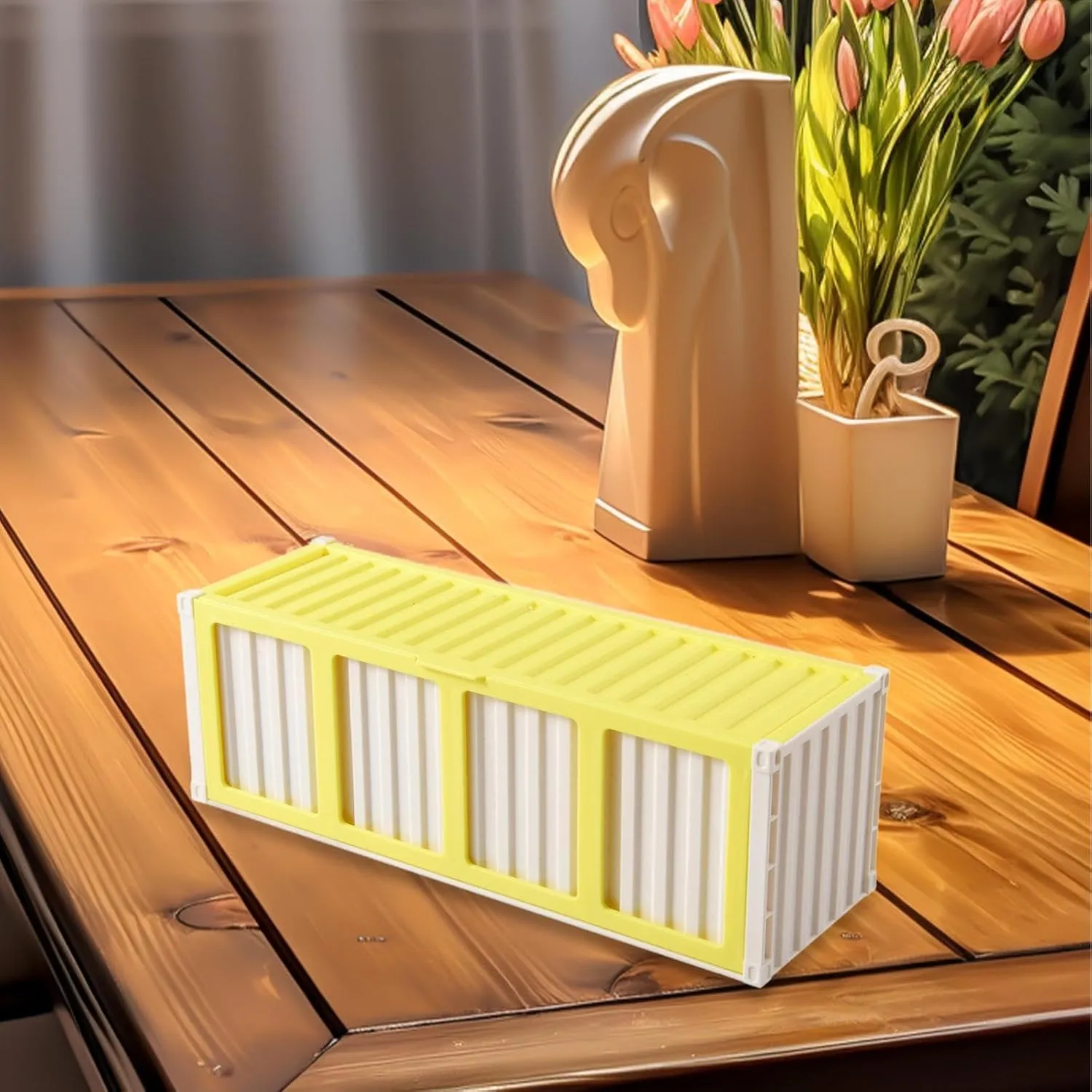 Trading Card Storage Box with 4 Display Window Dustproof Large Capacity Portable Collectible Card Bin Organizer for Home, Yellow