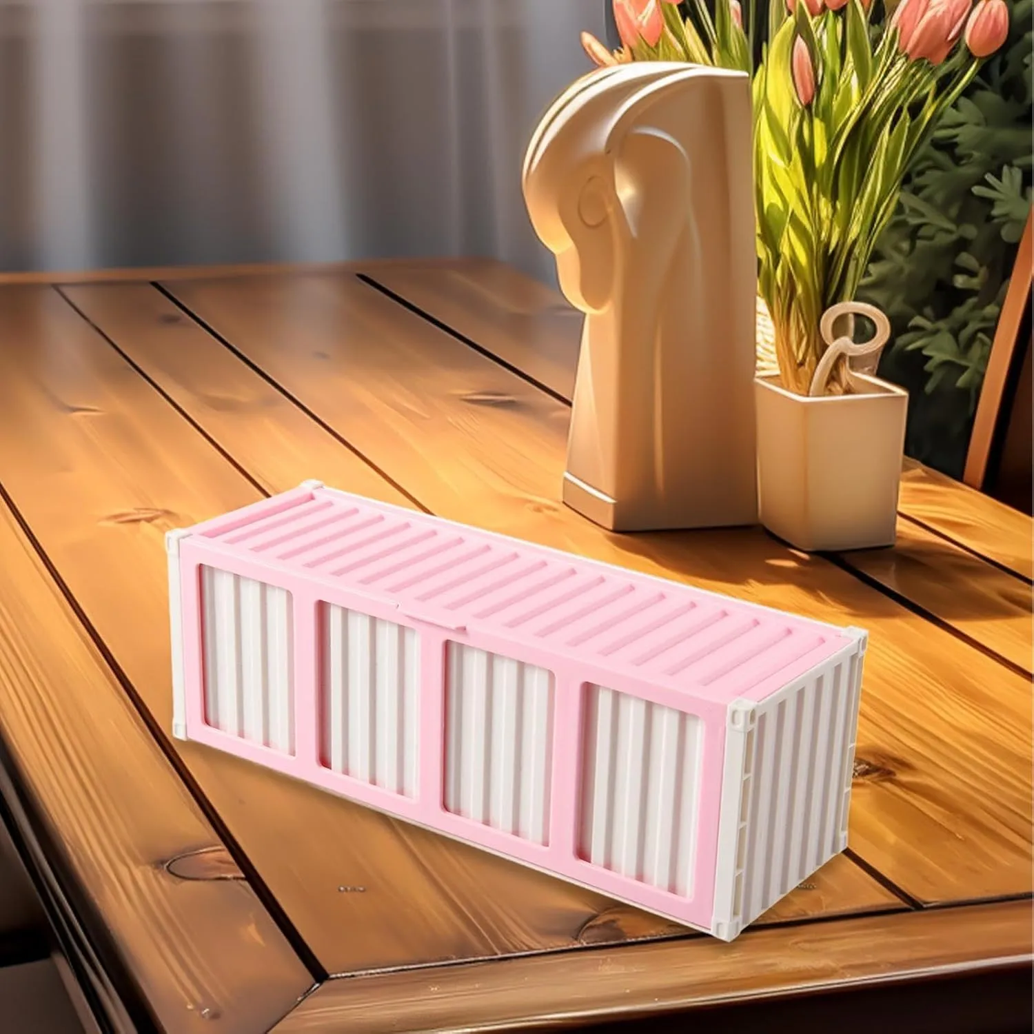 Trading Card Storage Box with Display Window Multifunctional Collectible Card Bin Organizer for Desktop Office Childrens Day, Pink
