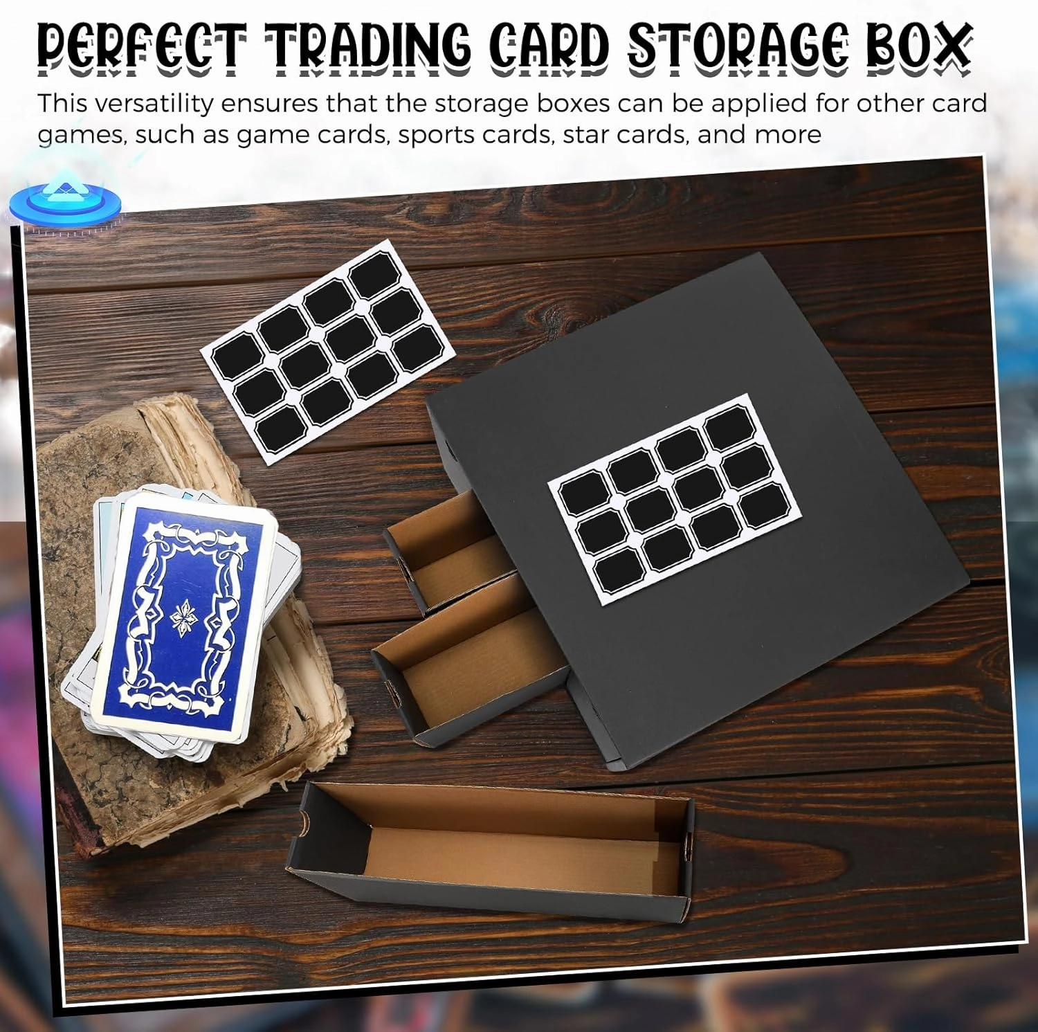 Trading Card Storage Box 19200  Card Collection with Separate Boxes and Label Stickers Soccer Sports Storage Compatible with Tcg Mtg(8 Sets,Black)
