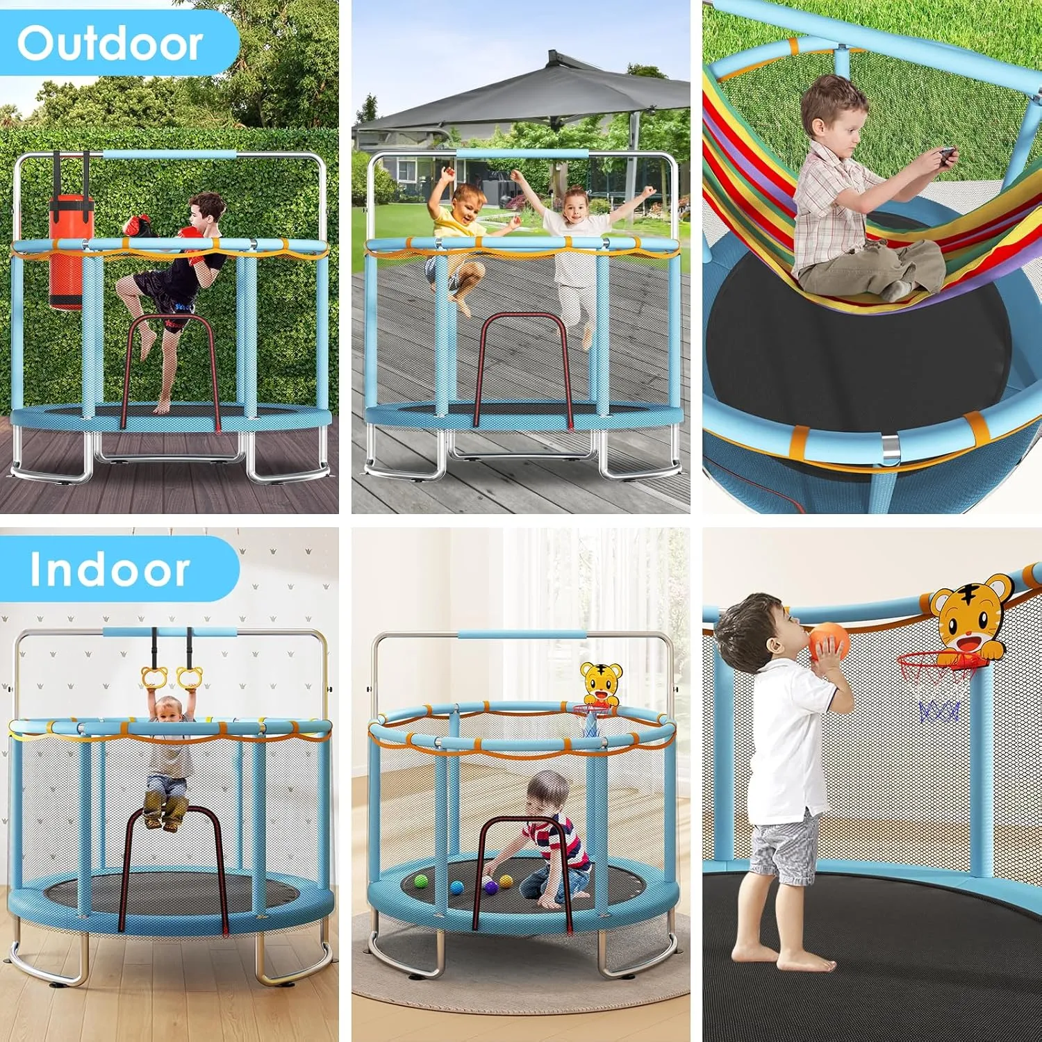 Trampoline for Kids, Upgrade Full Anti-Rust 440lbsToddler Trampoline with Net, Upgraded Ring Legs with Adjustable Gymnastics Bar&Toys, Gifts for Ages 1-8 Boys&Girls