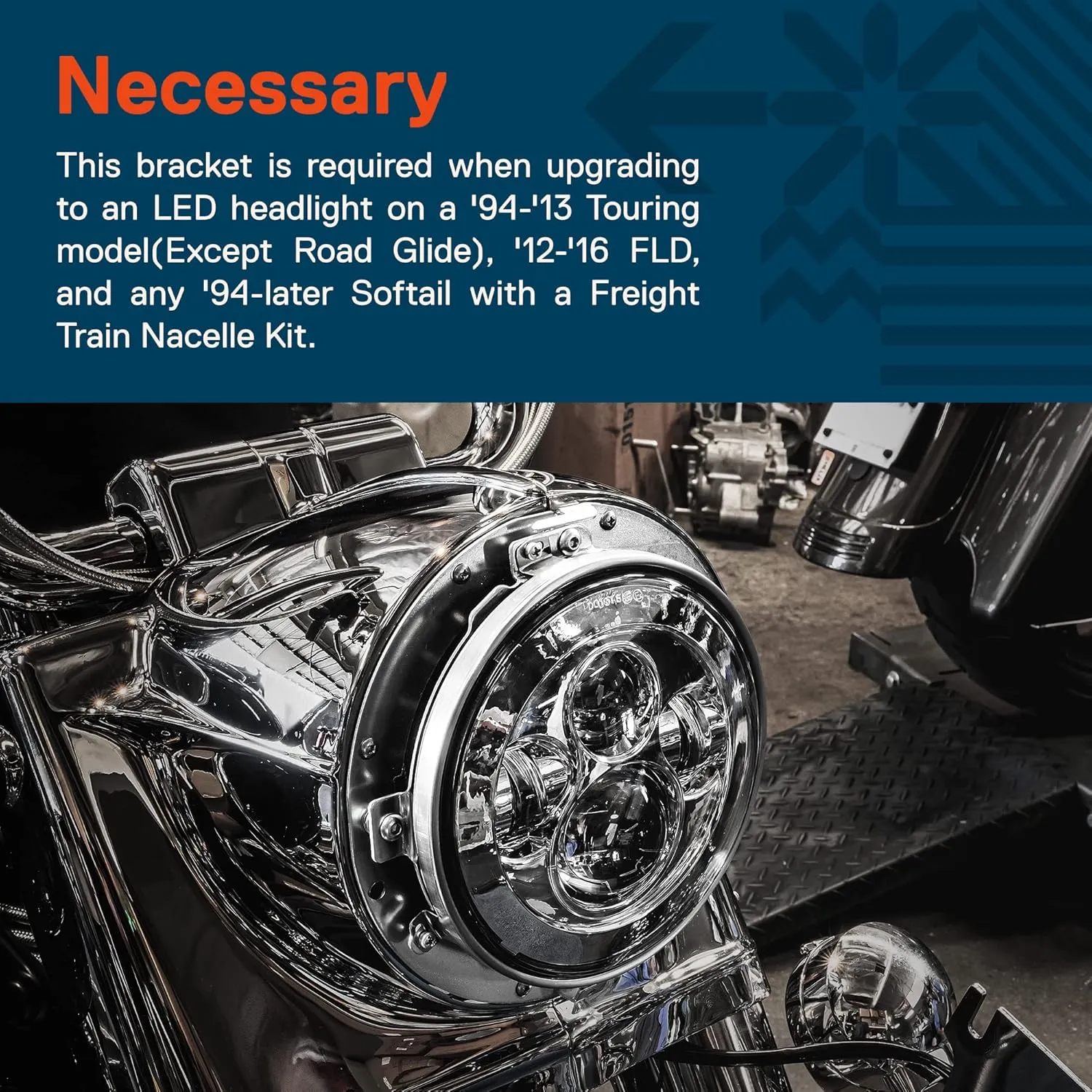 True Mods Chrome 7 Inch Round Headlight Ring Mounting Bracket Compatible with Harley Davidson Headlight Mount