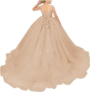 Tulle Flower Girl Dresses for Wedding Floral Appliques Princess Kids Pageant Dress Girls Birthday Party Ball Gown