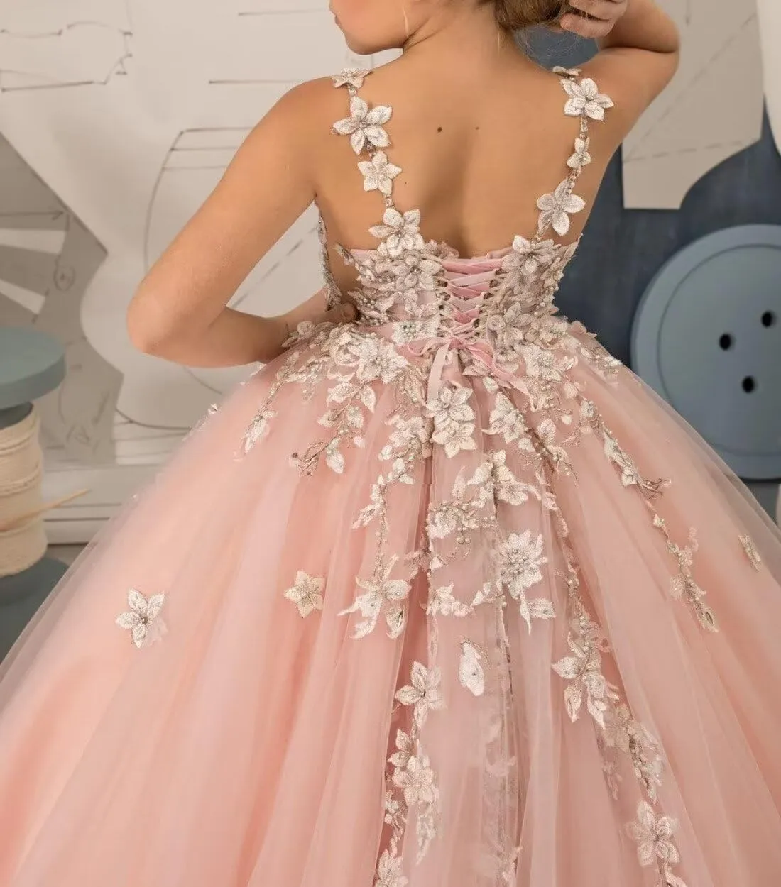 Tulle Flower Girl Dresses for Wedding Floral Appliques Princess Kids Pageant Dress Girls Birthday Party Ball Gown
