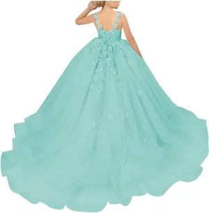 Tulle Flower Girl Dresses for Wedding Floral Appliques Princess Kids Pageant Dress Girls Birthday Party Ball Gown